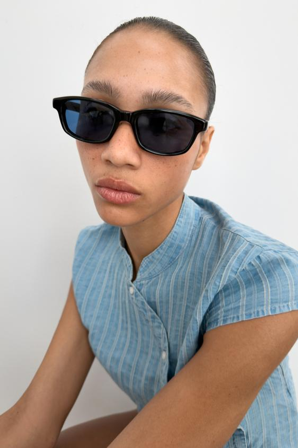 ZARA ШОРТЫ В МЕЛКУЮ ПОЛОСКУ, ГОЛУБОЙ