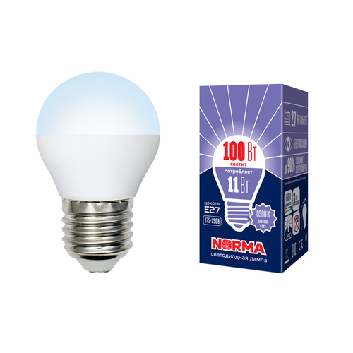 LED-G45-11W/DW/E27/FR/NR Лампа светодиодная. Форма шар, матовая. Серия Norma. Дневной белый свет (6500K). Картон. ТМ Volpe