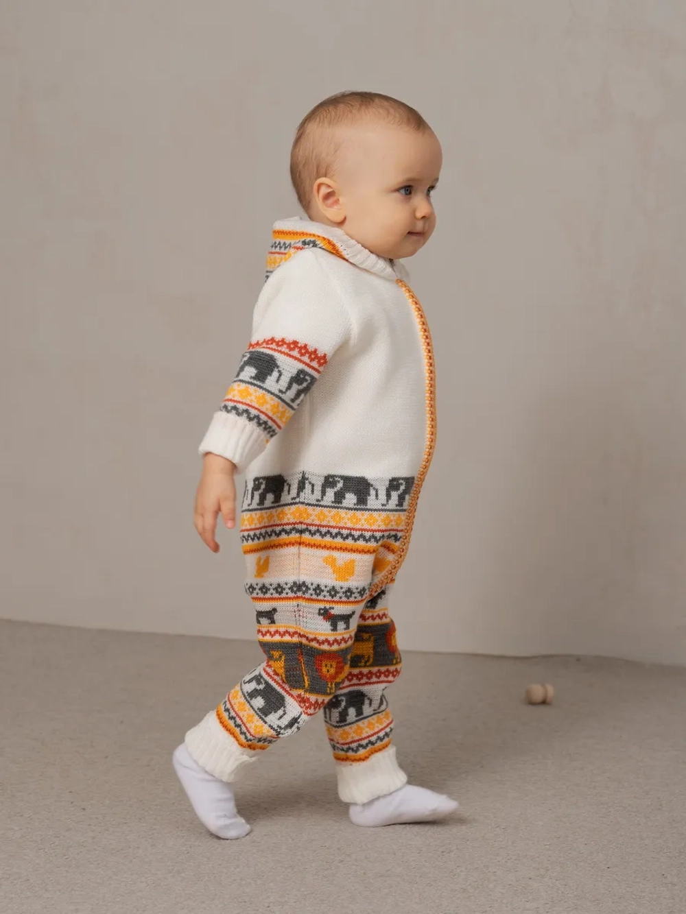 Вязаный комбинезон для новорожденных и малышей на молнии