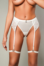 Женские трусики со съемными бусинами и поясом с гартерами (Размер: L-XL) (Цвет: кремовый)