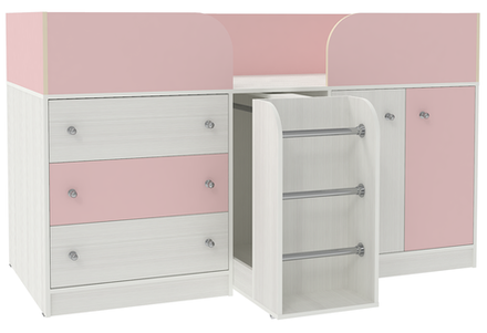 Кровать-чердак КарИВи Малыш 4 Белое Дерево Розовый