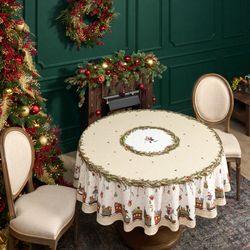 СКАТЕРТЬ КРУГЛАЯ "ЩЕЛКУНЧИК" ,190СМ ,БЕЖЕВЫЙ , 100%ХЛОПОК , ТВИЛ