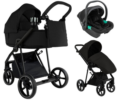 Детская коляска Roan Sol 2.0 3 в 1 с автокреслом Pituso Santiso Pro Black SLL/30/T Caviar Black/Black/руч.Black