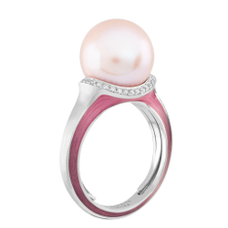 Кольцо с Розовым Жемчугом и Бриллиантами, Эмаль, R0143-4/1