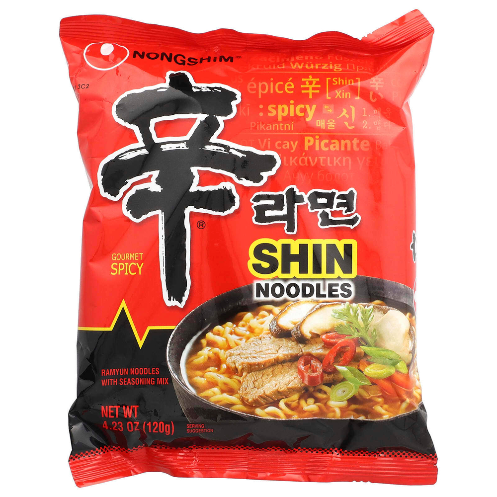 Nongshim, Shin Noodles, Gourmet Spicy, 4 пакетика по 120 г (4,23 унции)