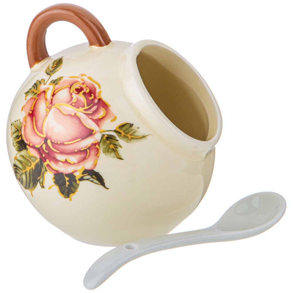 СОЛОНКА С ЛОЖКОЙ "КОРЕЙСКАЯ РОЗА" 9,5*9,5 СМ. ВЫСОТА=10 СМ. / 170 МЛ. (КОР=48ШТ.)