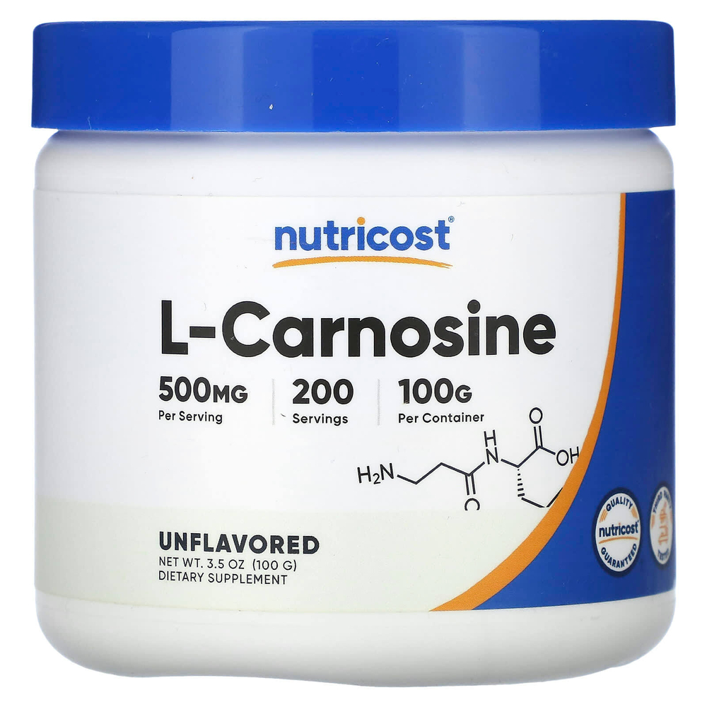 Nutricost, L-карнозин, без добавок, 100 г (3,5 унции)
