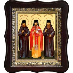Икона Оптинских Новомучеников на холсте с мощевиком.