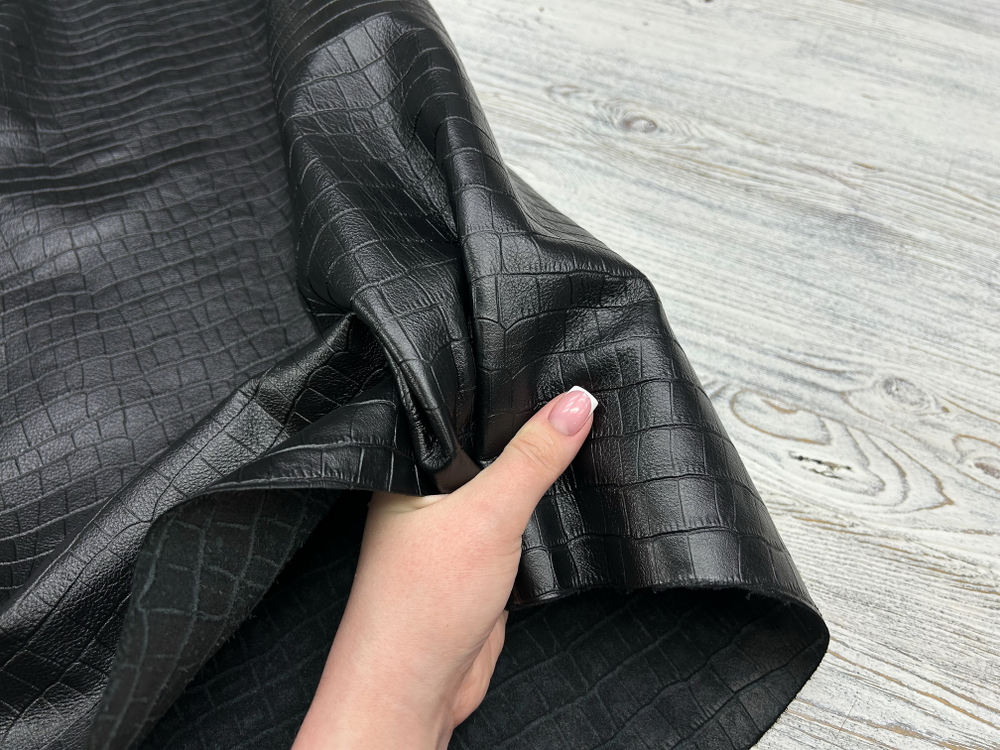 Крокодил цв. Черный / Nappa Croco Nero, толщ. 0,9-1,1 мм, натуральная кожа