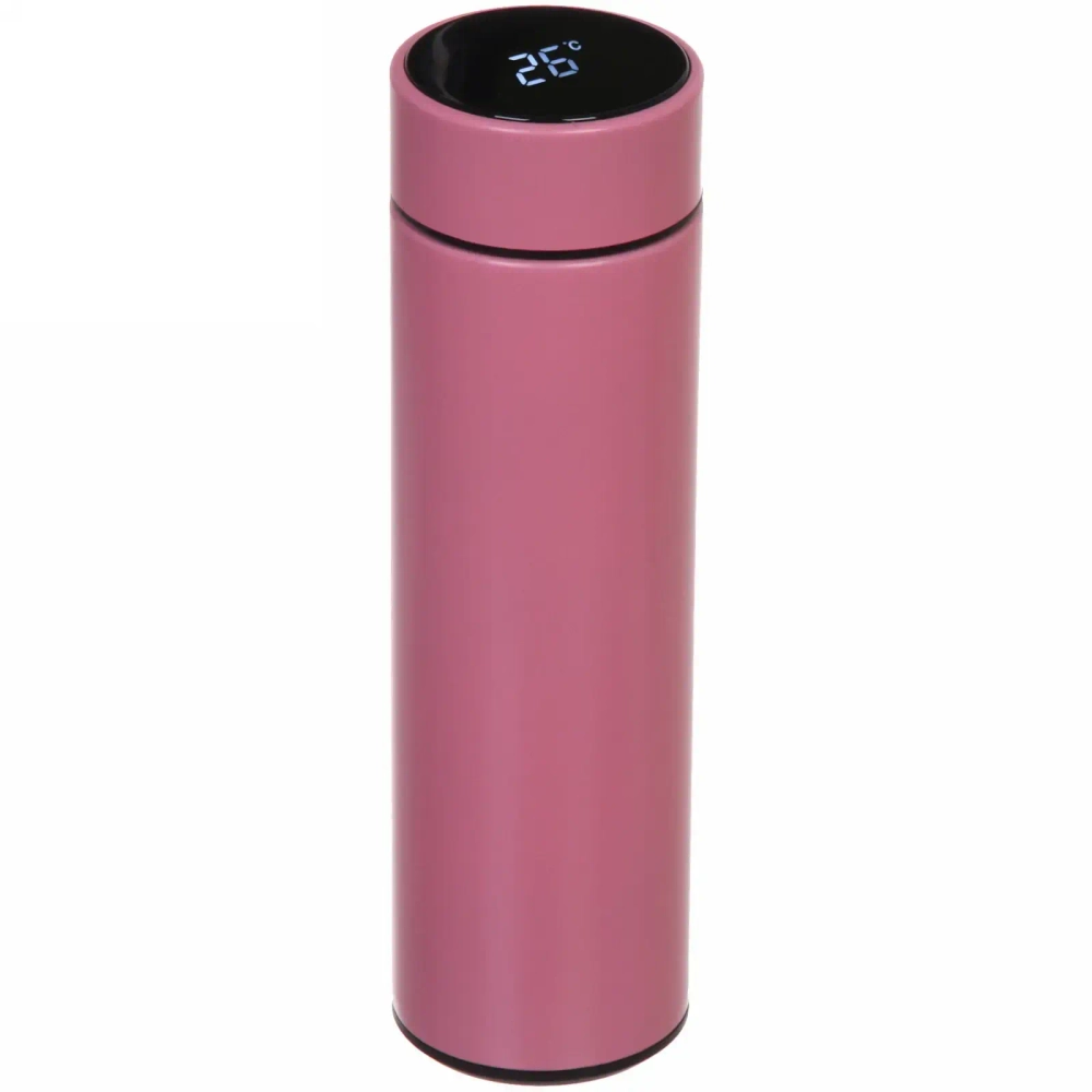 Термос 500мл «Стиль» с датчиком температуры и ситом, розовый