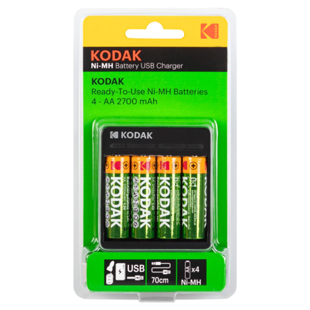 Зарядное устройство для аккумуляторов Kodak USB Overnight charger with 4 x AA 2700 mAh [K4AA/AAA]