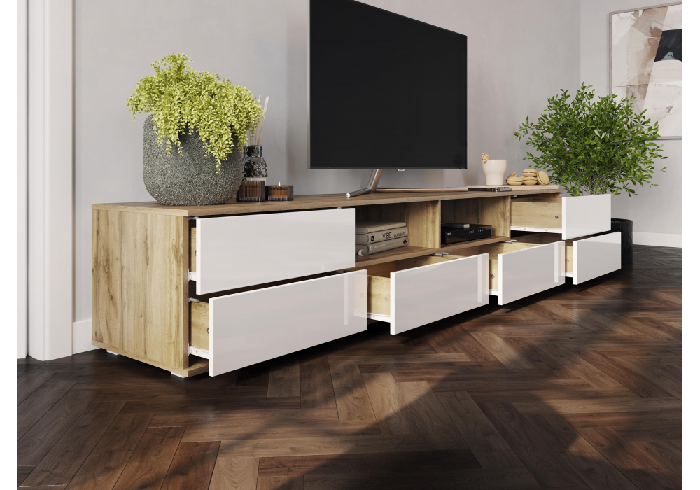 ТВ-тумба Woodville Маллоу дуб вотан, белый глянец