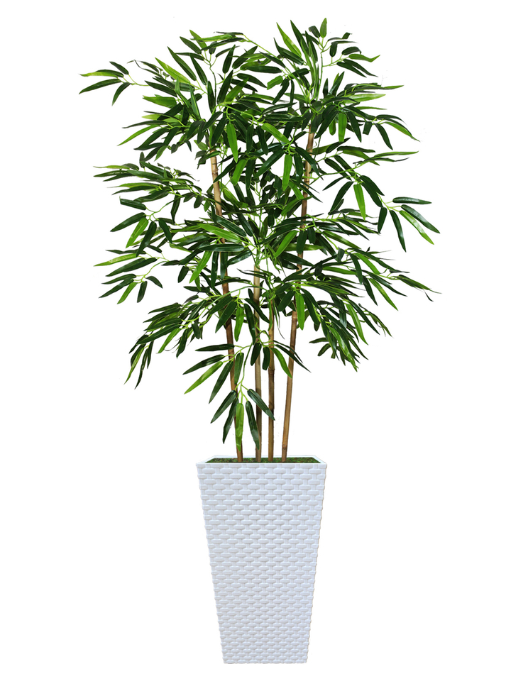 Искусственный Бамбук 130см в белом кашпо ротанг