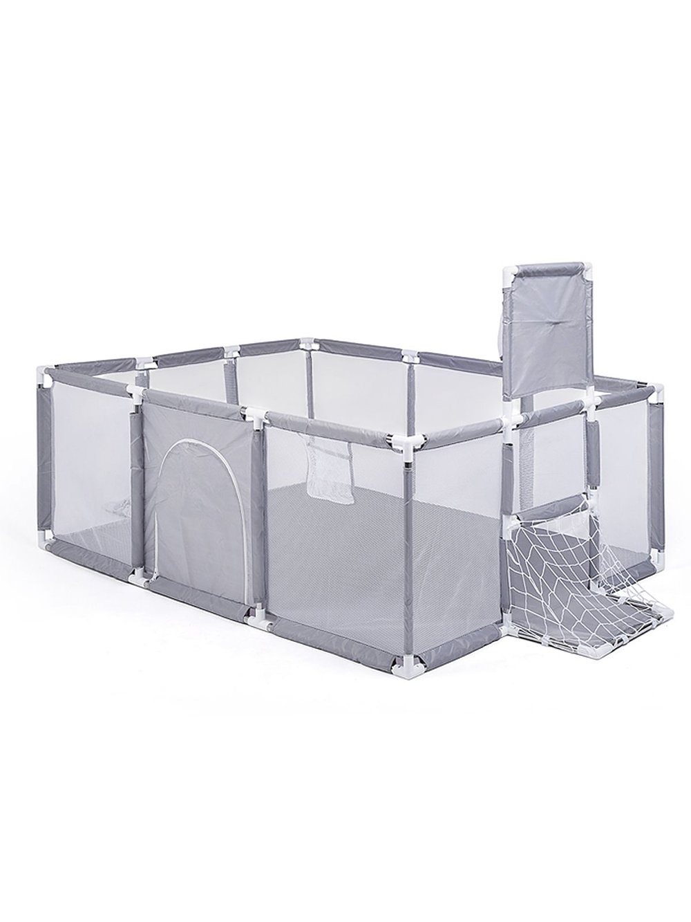 Манеж детский прямоугольный с баскетбольным кольцом и воротами (120*180*60) цвет серый (М11-2)