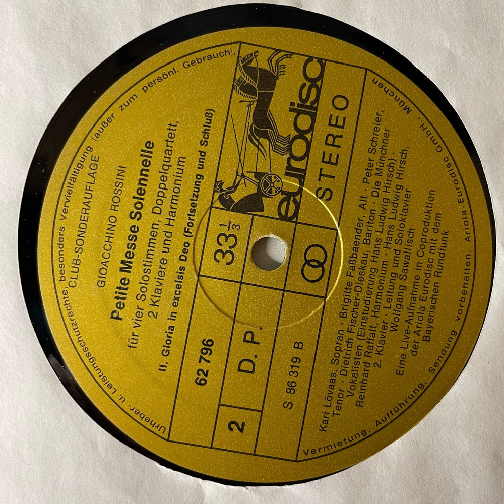 Винтажная виниловая пластинка LP Rossini Россини, Маленькая Торжественная Месса Petite Messe Solennelle (Германия 1975)