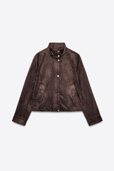 ZARA КУРТКА ИЗ ИСКУССТВЕННОЙ ЗАМШИ, КОРИЧНЕВЫЙ