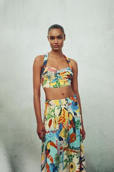 ZARA ЮБКА-МИДИ С ТРОПИЧЕСКИМ ПРИНТОМ, РАЗНОЦВЕТНЫЙ