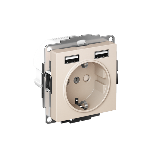 Розетка 1-м СП AtlasDesign 16А IP20 с 2-мя заряд. устройствами USB тип A+A 5В/2.4А 2х5В/1.2А механизм беж. SE ATN000230