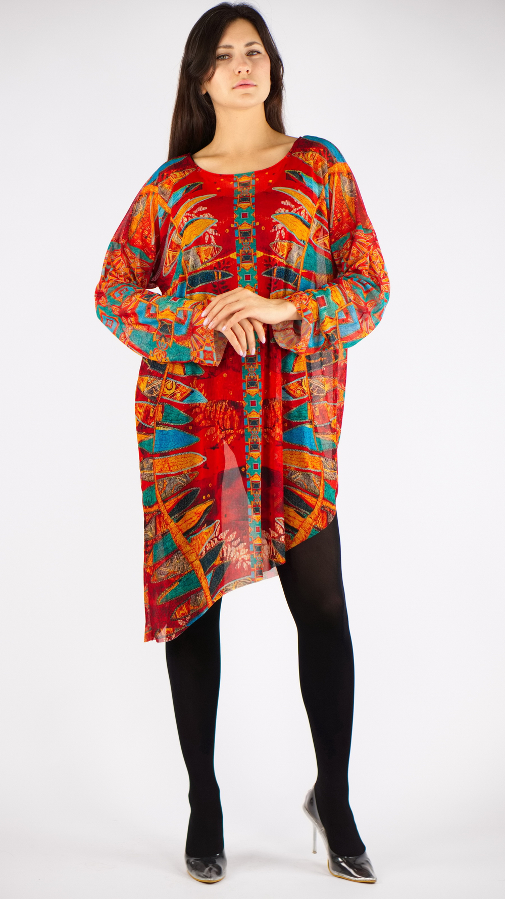 Платье-туника из сетки «Лодки» по мотивам этнической живописи австралийских аборигенов