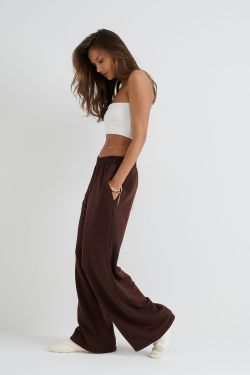 Широкие джоггеры без начеса шоколадного цвета