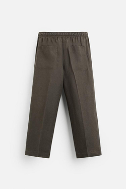 ZARA БРЮКИ ИЗ 100% ЛЬНА, СЕРОВАТО-КОРИЧНЕВЫЙ