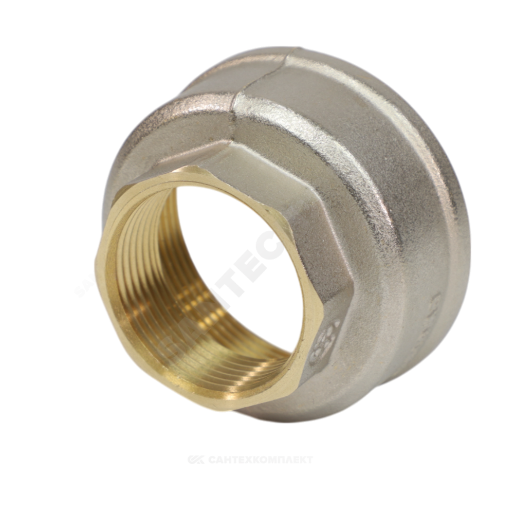 Муфта латунь никель переходная Ду 40х25 (1 1/2"х1") ВР/ВР 9019 ГОСТ 32585-2013 Aquasfera 9019-07