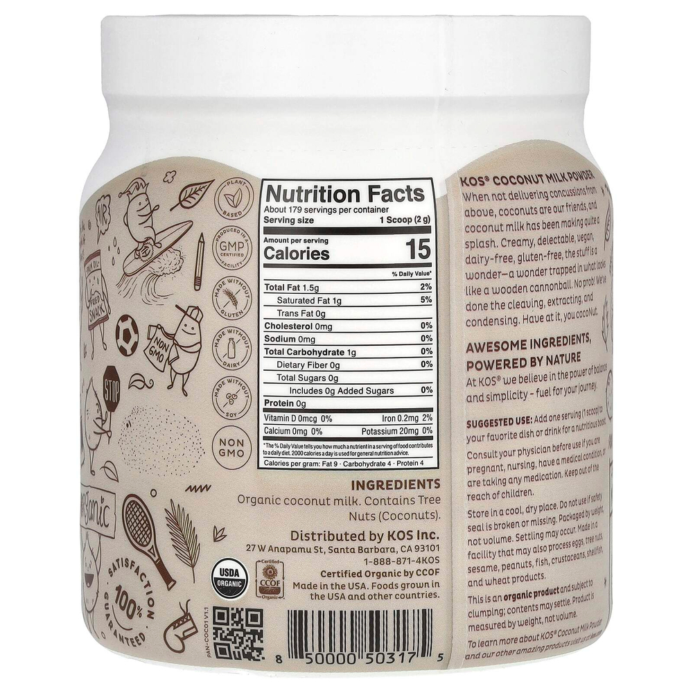 KOS, органическое сухое кокосовое молоко, 358 г (12,6 унции)