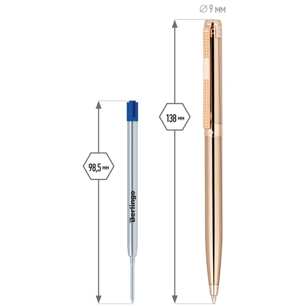 Ручка шариковая Delucci Semplice синяя, 1.0мм, корпус медь/розовое золото, поворотная, подар.уп.