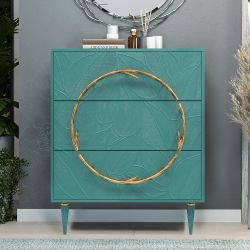 Комод Арт Колор leaves Классик Голд с 3 ящиками Пастельно-синий