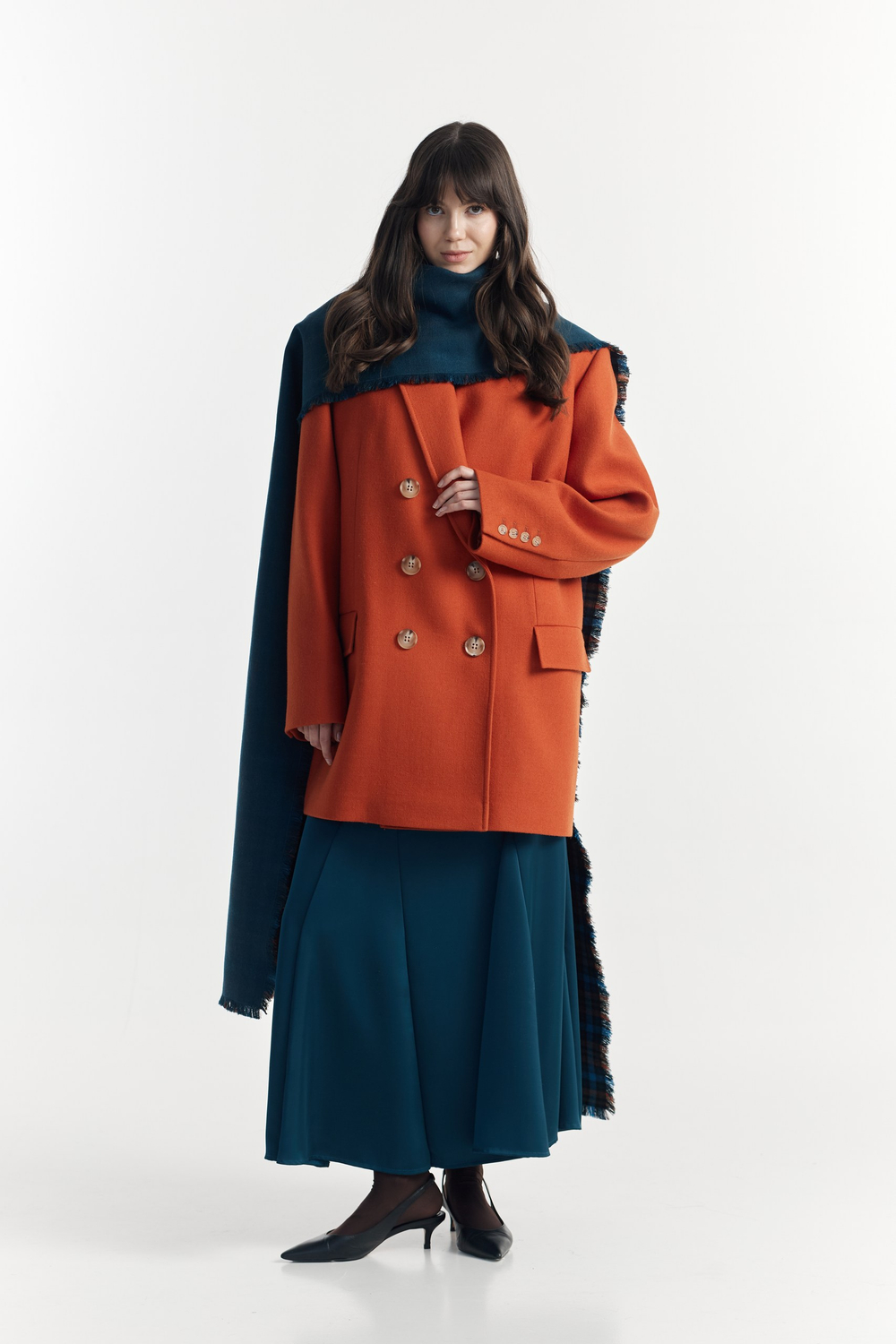 Шарф палантин клетка/синий