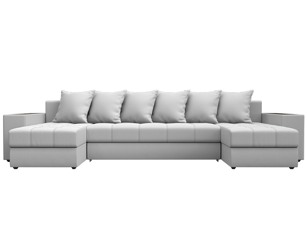 Диван П-образный Дубай полки слева, Белый, Экокожа, 31519