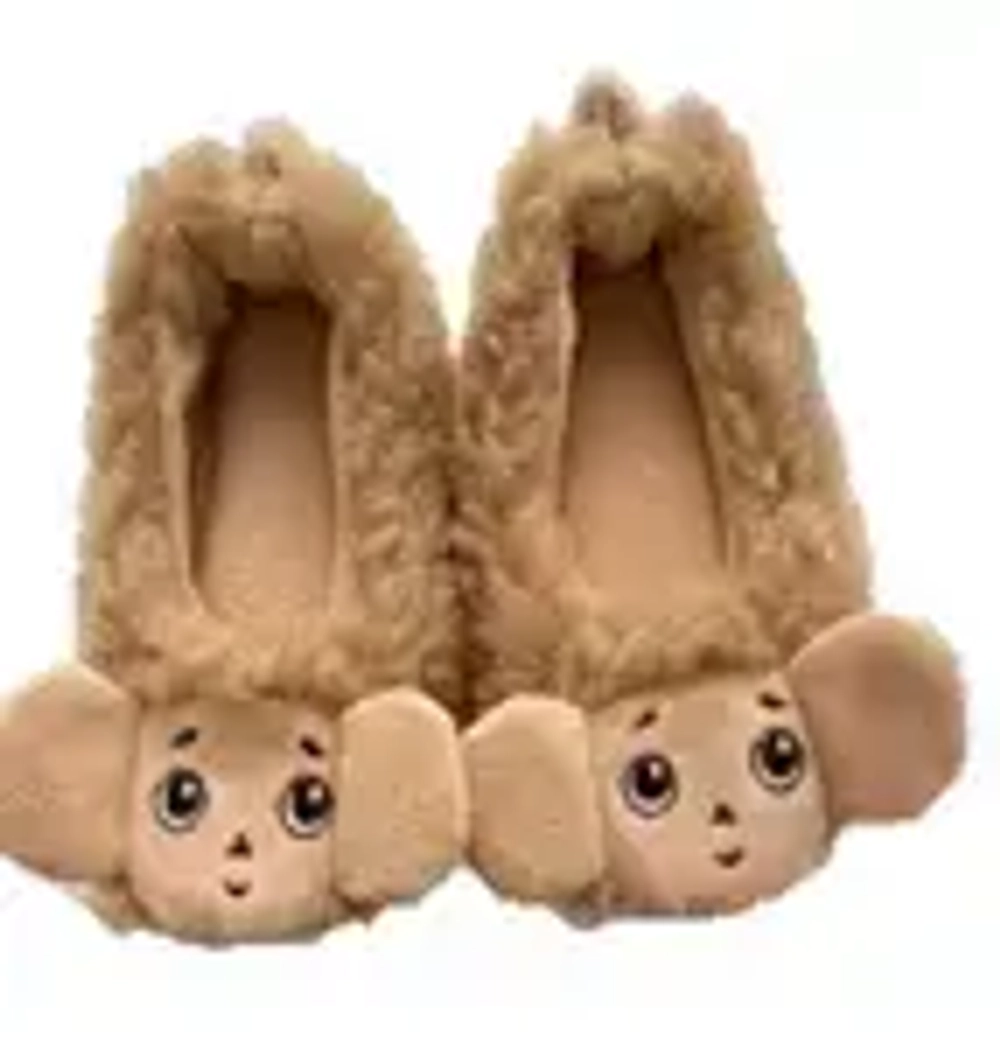 Тапочки-балетки домашние детские «Чебурашка», цвет бежевый, верх-флис, подклад-флис, р 32