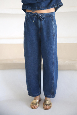 ZARA ДЖИНСЫ Z1975 С ВЫСОКОЙ ПОСАДКОЙ И ШНУРКАМИ, ВЫЦВЕТШИЙ СИНИЙ