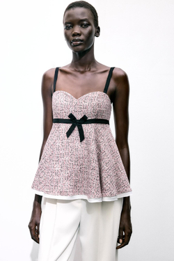 ZARA ТОП С КОНТРАСТНЫМИ ДЕТАЛЯМИ И РЕЛЬЕФНЫМ УЗОРОМ, РОЗОВЫЙ