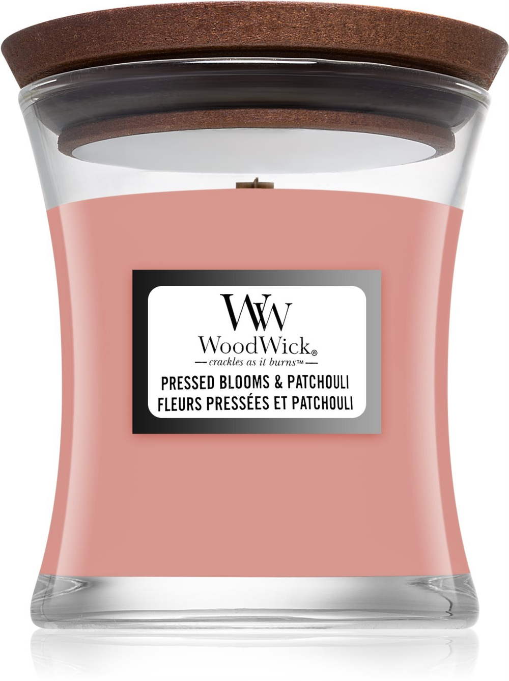 Woodwick Pressed Blooms & Patchouli - ароматическая свеча с деревянным фитилем /   85  g  / GTIN 5038581130798