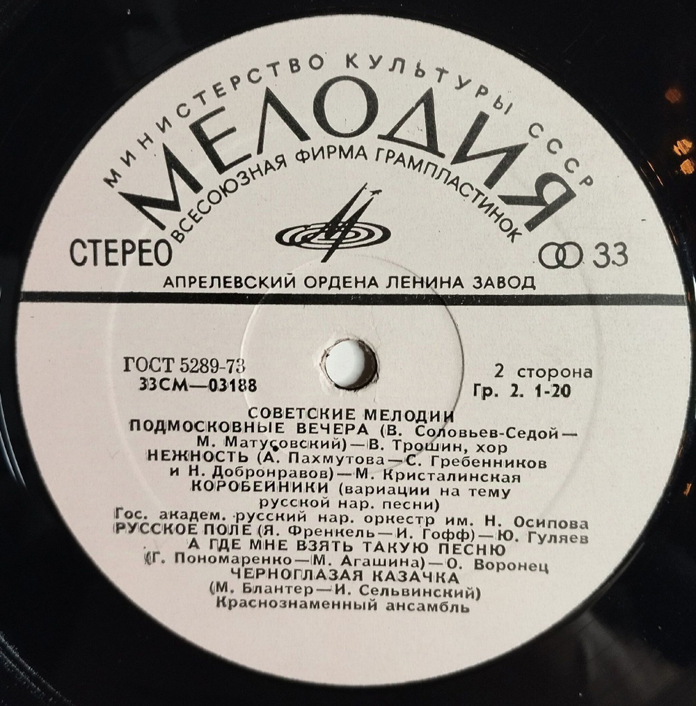 Винтажная виниловая пластинка LP Сборник Советские Мелодии (СССР 1972) (Гуляев, Кристалинская, Воронец)