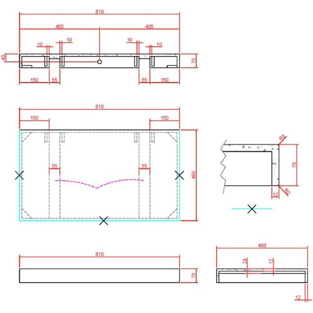 Столешница под раковину Boheme Armadi Art Flat 80 869-080-NM, NERO MARQUINA