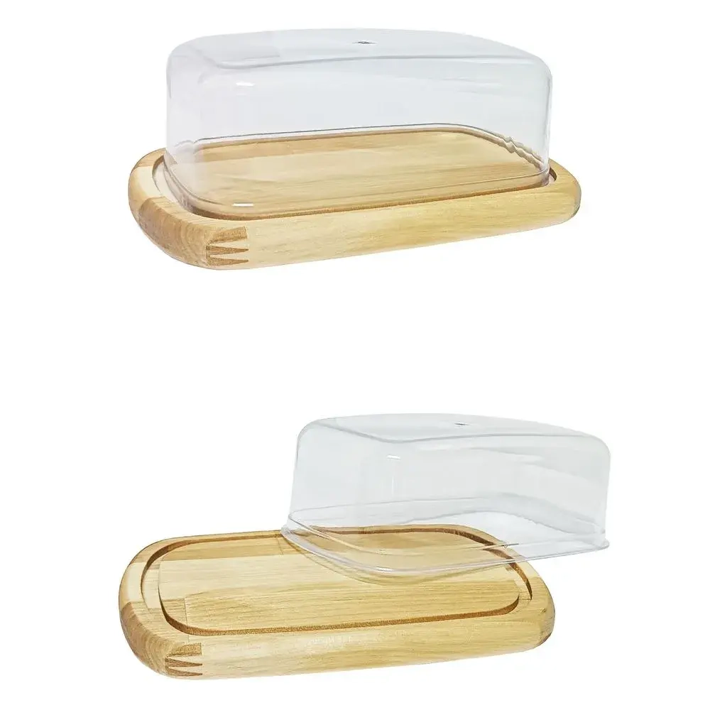 Масленка - сырница деревянная с пластиковой крышкой для слив. масла и сыра, Береза