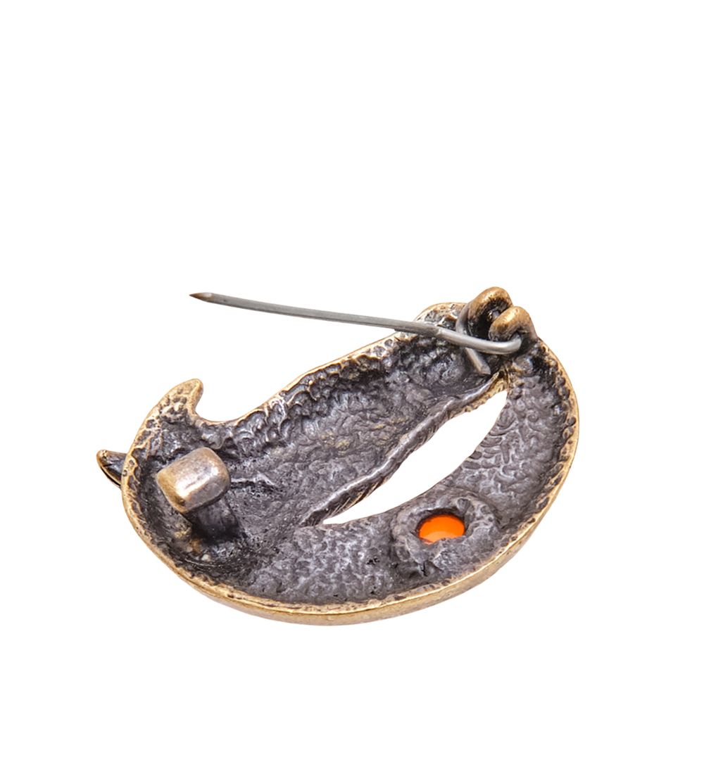 AM-3457 Брошь «Кот Лунный» (латунь, янтарь)