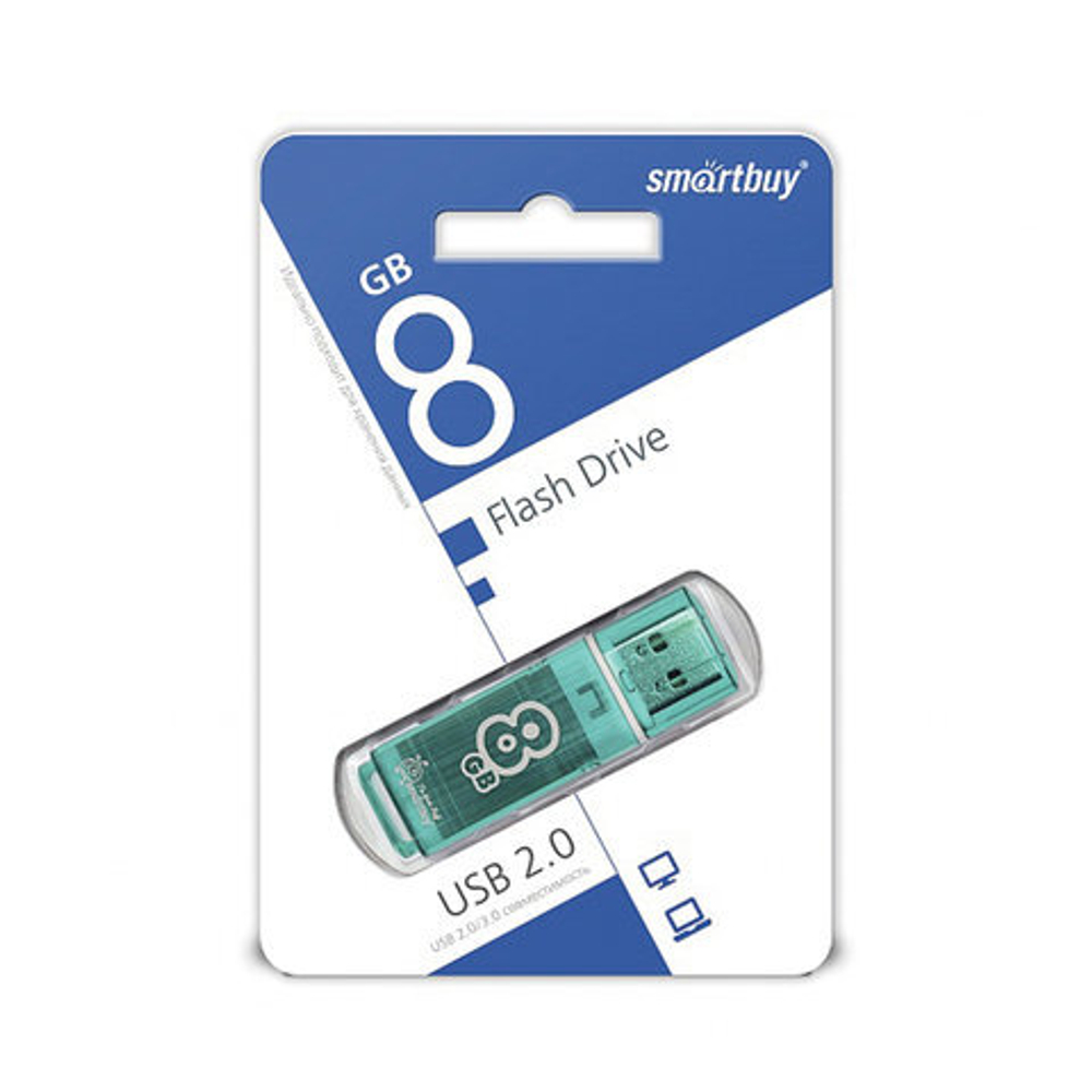 Память Smart Buy "Glossy"  8GB, USB 2.0 Flash Drive, зеленый