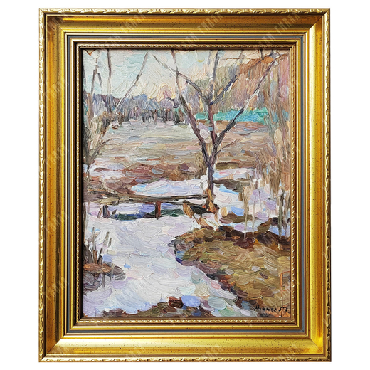 Динес Ю. С. Последний снег. Этюд. Картон, масло. 1957 г.