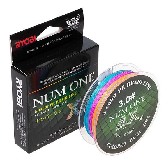 Шнур NUM ONE PE4X-100M 3.0#/0,285 mm Multi Colour Ryobi