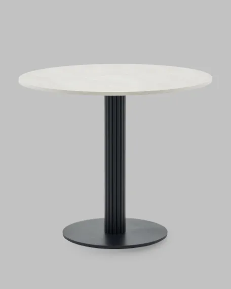 Стол круглый Фризбин D90, столешница МДФ ледяной камень, основание металл черный