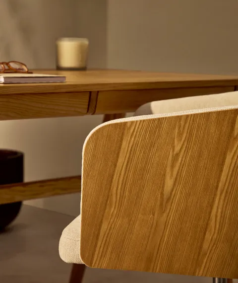 Рабочее кресло на колесиках Madai, бежевый шенилл, шпон ясеня