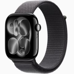 Умные часы Apple Watch Series 11 46 мм из алюминия цвета «чёрный глянец», нейлоновый браслет темно-серого цвета