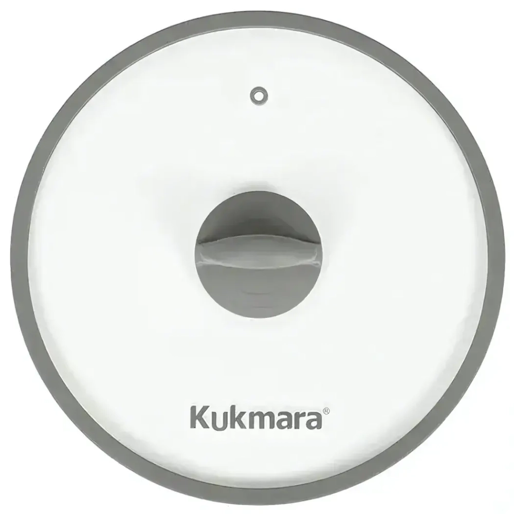 Крышка стеклянная плоская 260мм, с ободом и пароотводом из силикона и бакелитовой ручкой соф-тач цвет серый, деколь серая