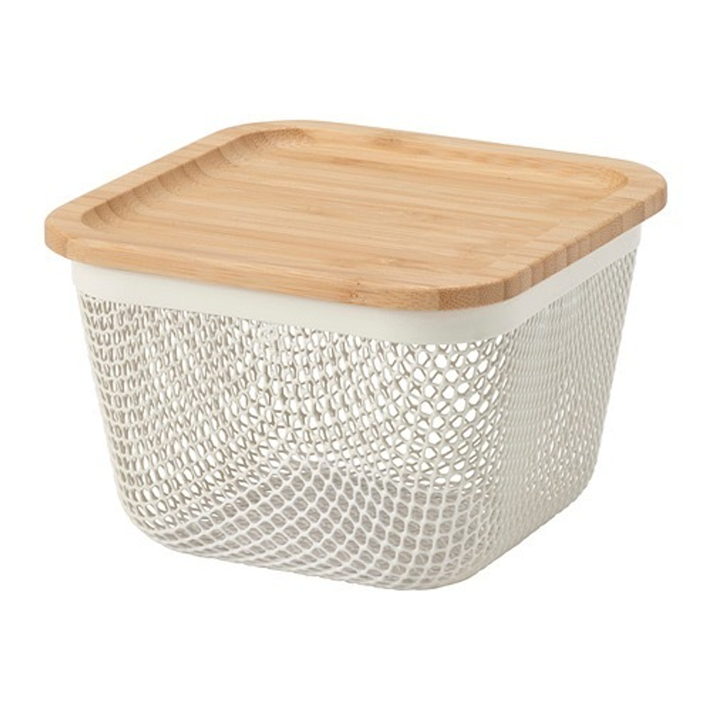 IKEA 365+ Корзина с крышкой 15x15x11 см, металл/бамбук белая