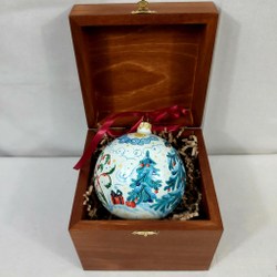 Коллекционный елочный шар с росписью Палех "Дракон" в деревянной шкатулке