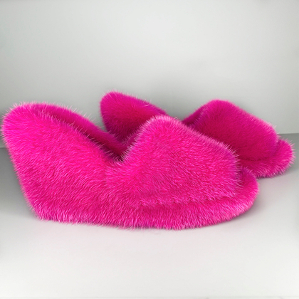 Сабо из меха норки | Фуксия