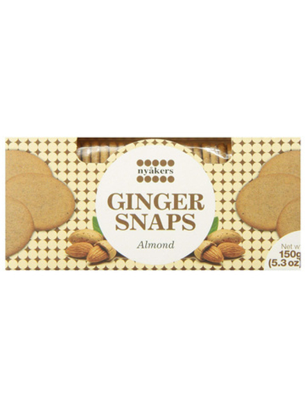 Ароматное имбирное печенье Nyakers GINGER SNAPS Almond 150 г, со вкусом сладкого миндаля, не содержит пальмового масла
